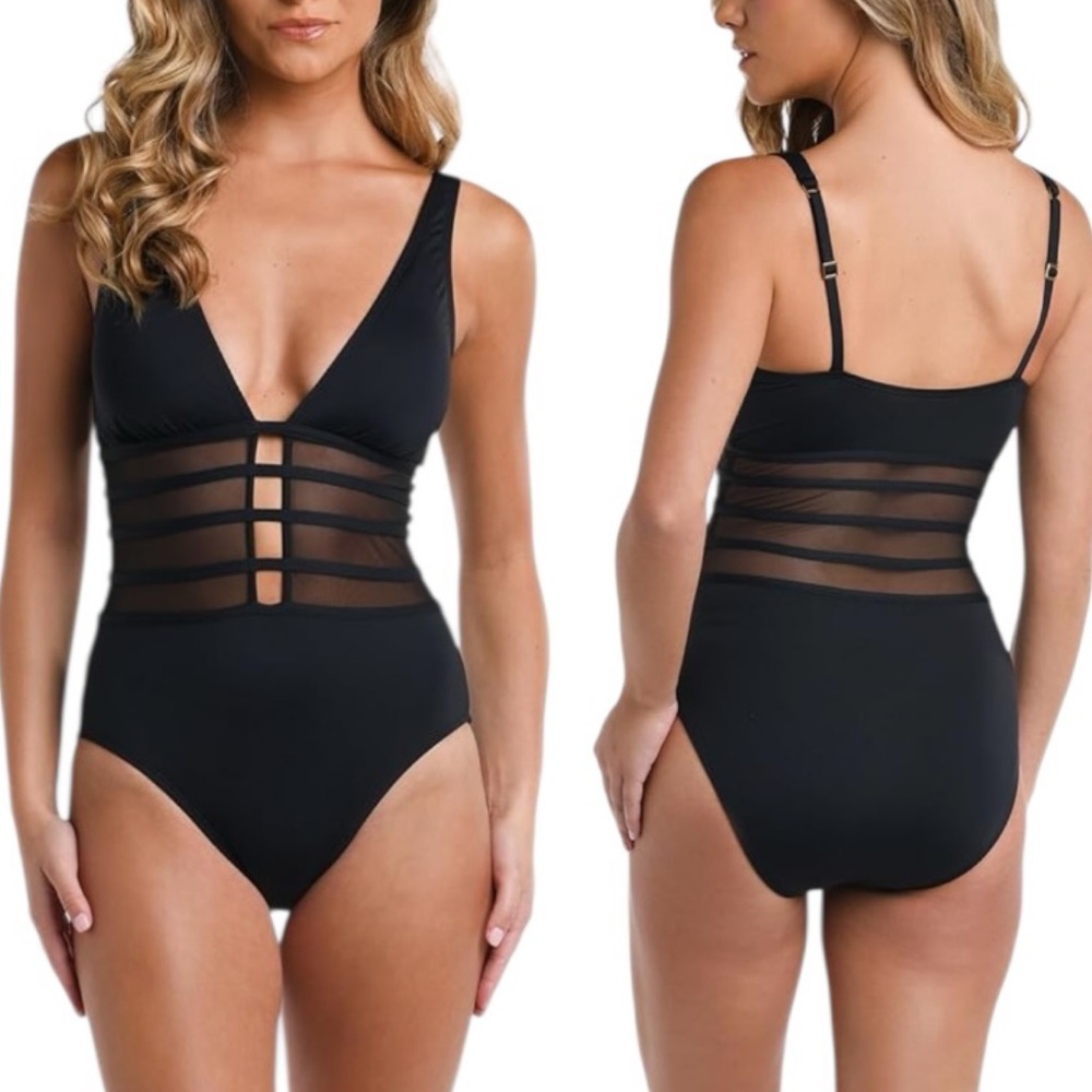 LA BLANCA Island Goddess Mesh Over The Shoulder One Piece Swimsuit! Retail $130
